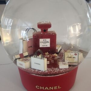 CHANEL Red Snow Globe with Perfume and Shopping Bags